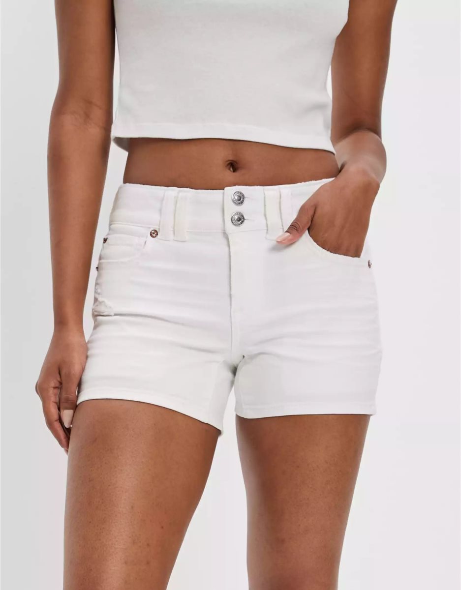 Shorts American Eagle AE Ne(x)t Level Low-Rise Denim Midi Blanche Femme | QAO-53815108